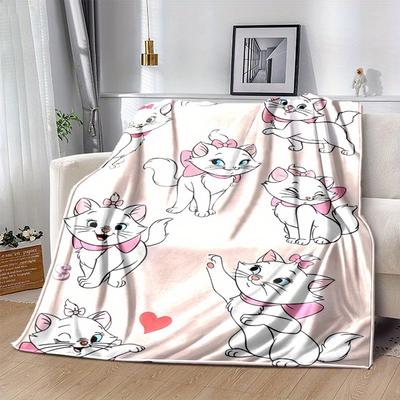 Manta Estampada de Gato Marie de Dibujos Animados, 1 Pieza, Universal de Temporada, Decoración del Hogar, Mantas de Sofá, Lindo Diseño de Gato Marie, Manta de Franela Suave, Versátil