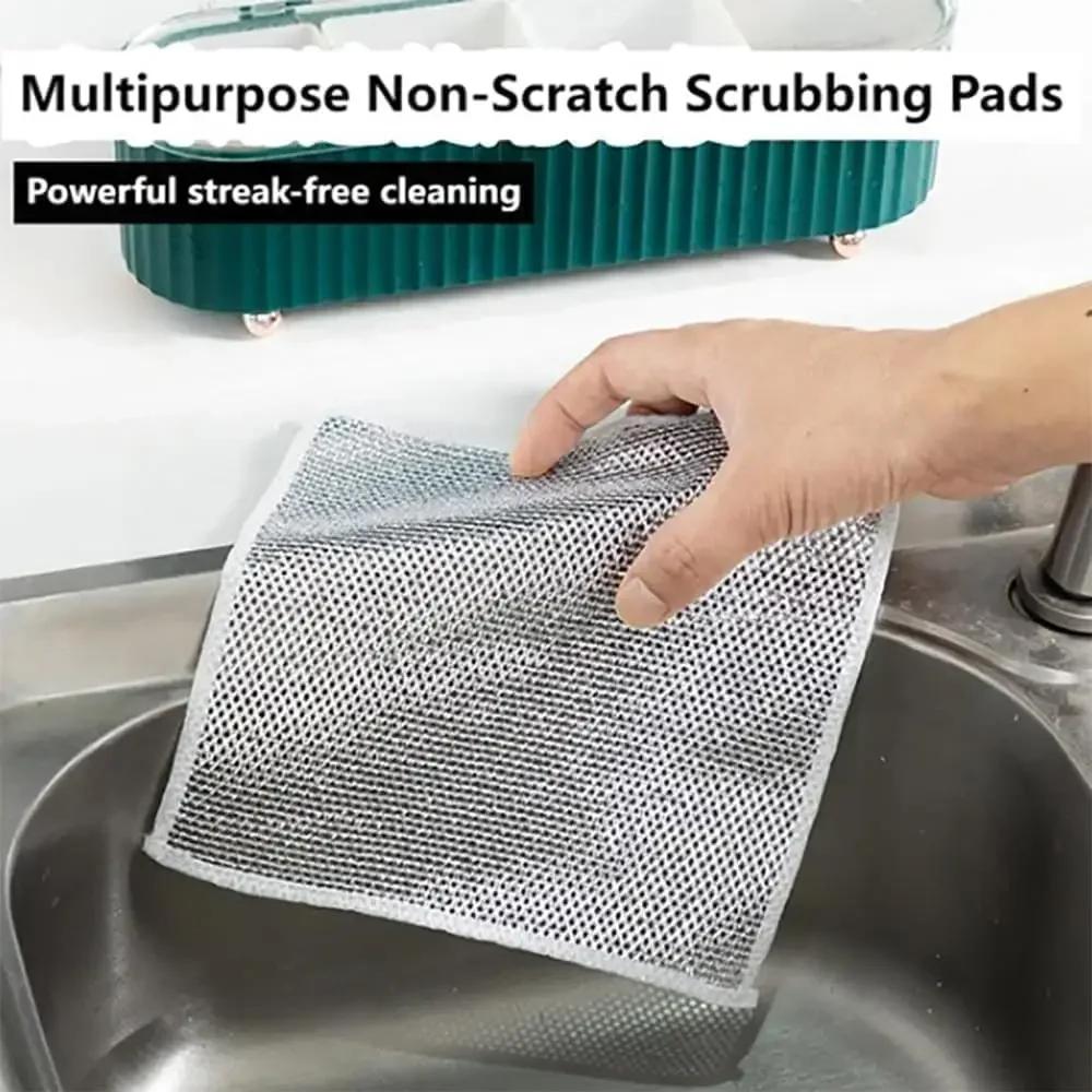 20cm Steel Wire Cleaning Cloth Double -layer Non -stick Oil Iron Dishrag Kitchen Pan Pot Dishes Cloths Rag Napery Dishcloth Rags