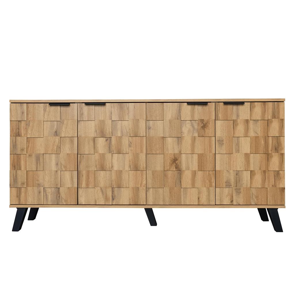 Moderner Sideboard mit 4 Türen, Stauraum mit verstellbaren Einlegeböden, Metallgriffe und Beine, für Wohnzimmer & Esszimmer, einfache Montage