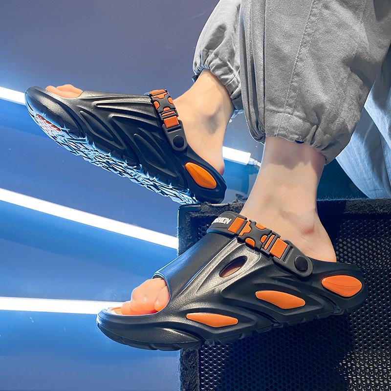 Men's Summer Slippers: Thick Sole, Non-Slip, One-Strap High-End Sandals for Home, Sports, Beach, and Water.
