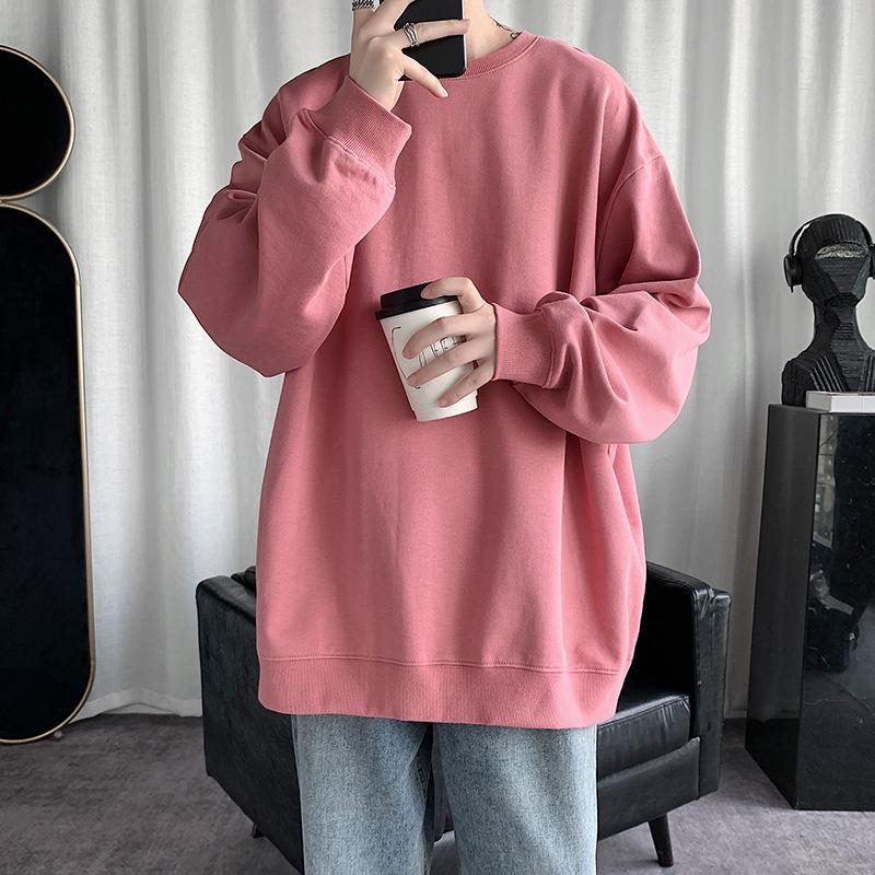 

2025 Мужская модная однотонная толстовка с круглым вырезом, свободный крой, без капюшона, тонкий фасон для весны и осени, доступны большие размеры L