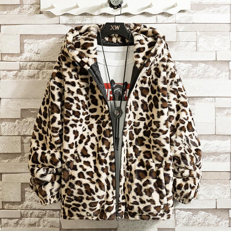 Retro Leopard Print Cotton Jacket with Hood - Hip Hop Style, Loose Fit, Plus Velvet, Thickened for Autumn & Winter