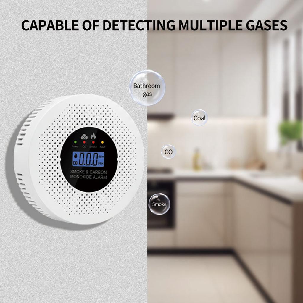 2-i-1 Røyk- og Karbondioksidvarsler CO-alarm Sensor Høyfølsom Varsling med LCD-skjerm for Hjem Soverom Kontor Hotell