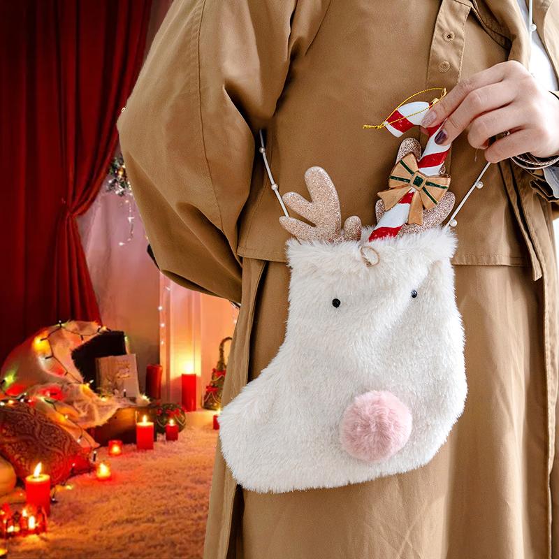 1 Stück Weihnachtsdekoration Rosa Mädchenherz Weihnachtsgeschenke Plüsch Süßigkeitentüte Rentier Süßigkeitentüte Geschenktüte