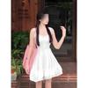 Sweet White Suspender Dress for Women In Summer, Small Man with Waist and Thin Umbrella Pendulum, Beautiful Small White Dress
