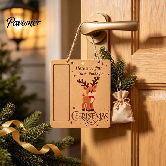 Christmas Tree Money Hanging Decor Wooden Holder, Vintage Cash Gift Holder Ornaments Graduation Pendant with Santa/Snowman/Tree Pattern for