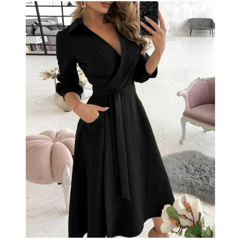 GMXIA Women's Fashion Autumn Winter Long Sleeve V-Neck Casual Dresses