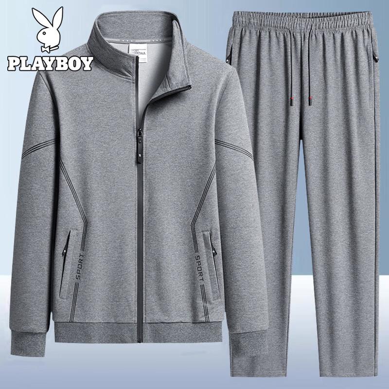 PLAYBOY Men s Pure Cotton Stand Collar Cardigan Sports Set L