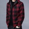 Cardigan Invernale da Uomo Colore a Contrasto Stampa Plaid Cappuccio Coulisse Giacca Media Lunghezza Maglia Spessa Maniche Lunghe Chiusura con Zip Cappotto
