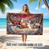Christmas Theme Quick Dry Beach Towel Custom Name Text Print Large Sand Resistant Towel Beach Vacation