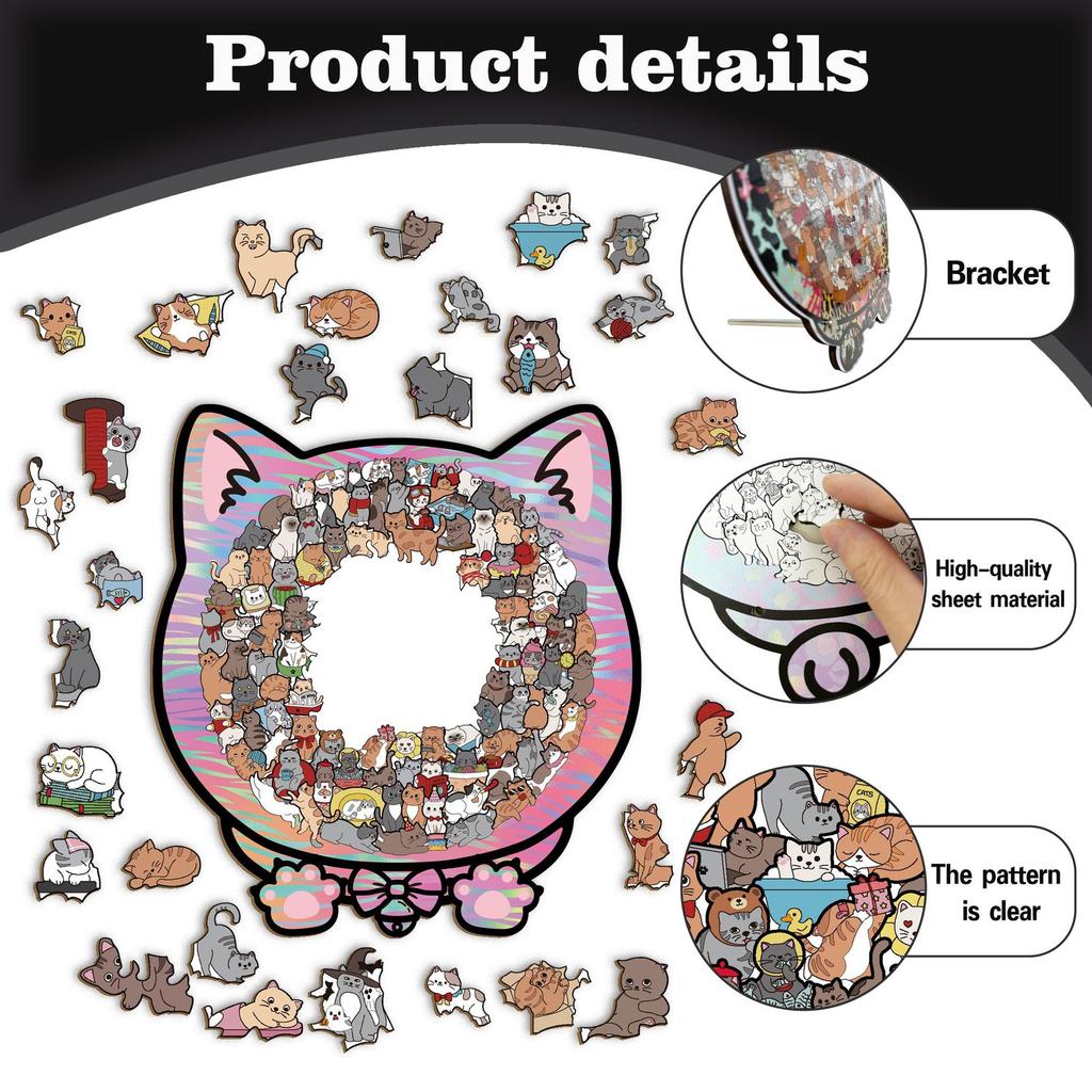 Cat Puzzle Toy Wooden Special-Shaped Puzzle Model Decompression Puzzle Handmade Puzzle