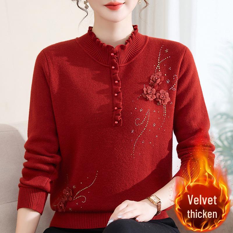 

Red Velvet Festive Knitwear: Warm One-Piece Sweater for Stylish Middle-Aged and Elderly Women 3XL [Recommended 67.5-72.5 kg]