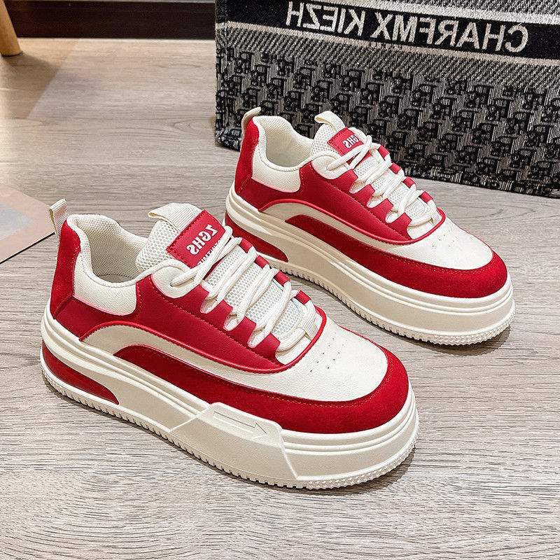 

Маленькие белые туфли женские 2025 весна и осень новые на толстой подошве маффины для увеличения роста маленькие спортивные универсальные кеды женская обувь 40 красный