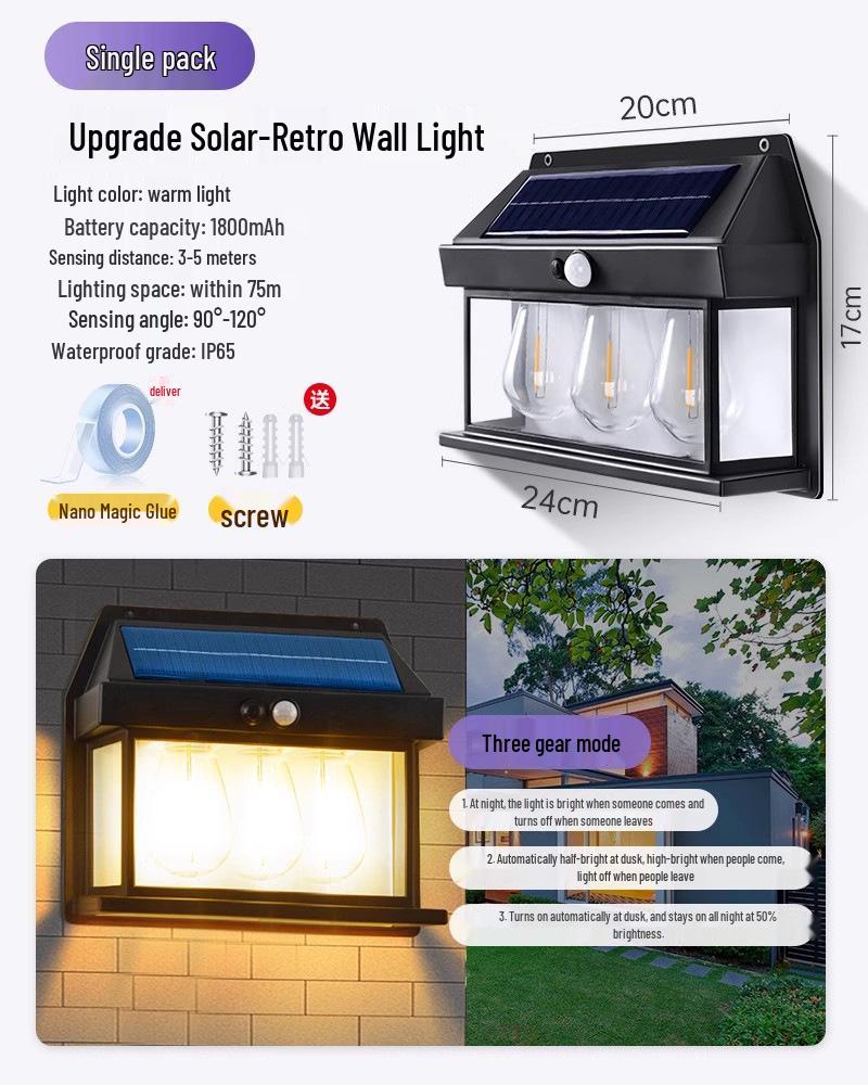 Solar-Außenwandleuchte wasserdicht für Hof, Villeneingang und Gartenpatio