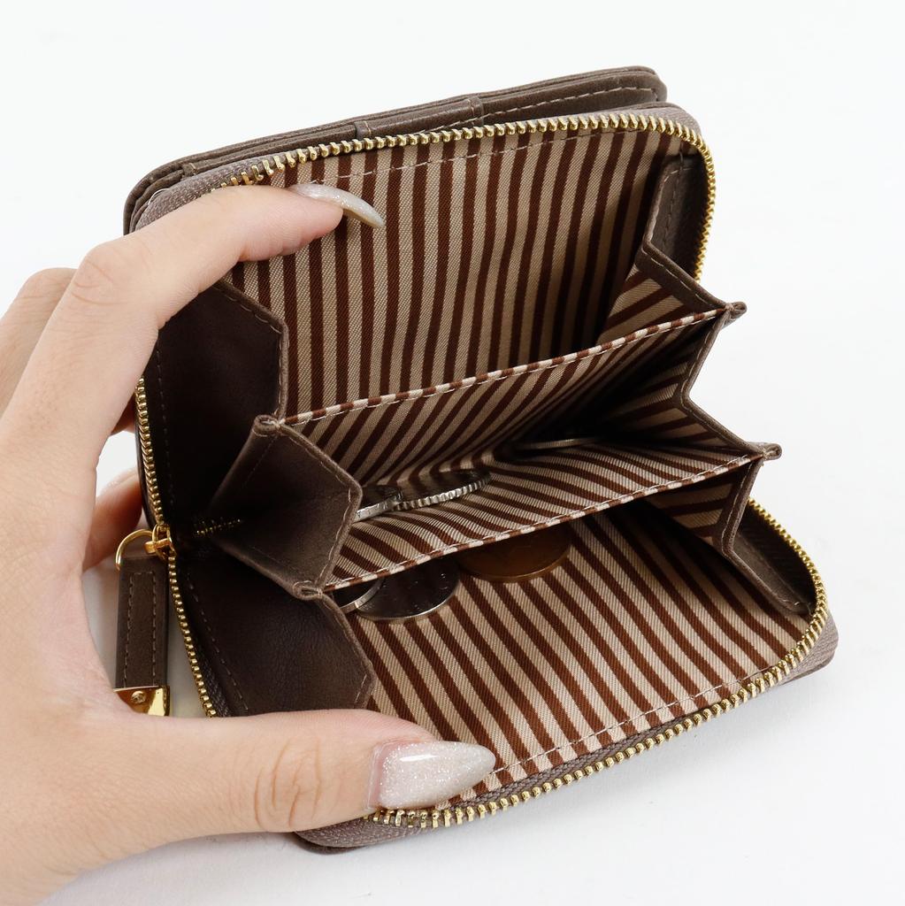 Lucky Tail Damen-Bifold-Geldbörse mit Rundum-Reißverschluss, Einfaches Katzen-Design, Silhouette, Natürlich (Rosa)