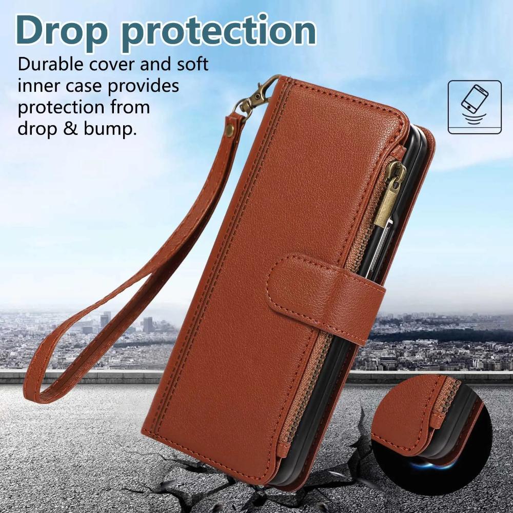 Lanyard+long Strap Crossbody Phone Case for Samsung Galaxy Z Fold 7 Fold6 5 4 3 Zipper&buckle Leather Card Holder Wallet Cover