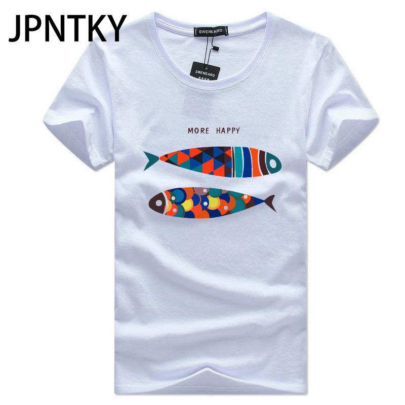 JPNTKY Хлопковая футболка с коротким рукавом мужская модная свободная рубашка с коротким рукавом напечатанная сострадательная рубашка S белый 1366₽