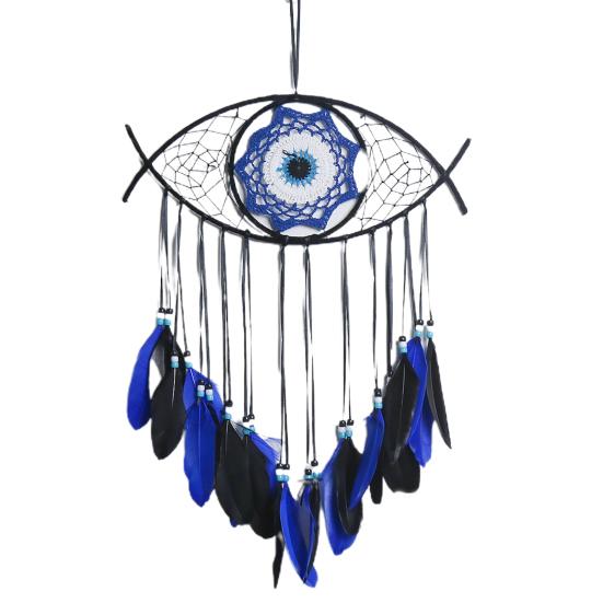 Boho Style Evil Eye Dream Catcher Handmade Blue Wall Hanging Woven Dream Catcher for Home Office Bedroom Living Room