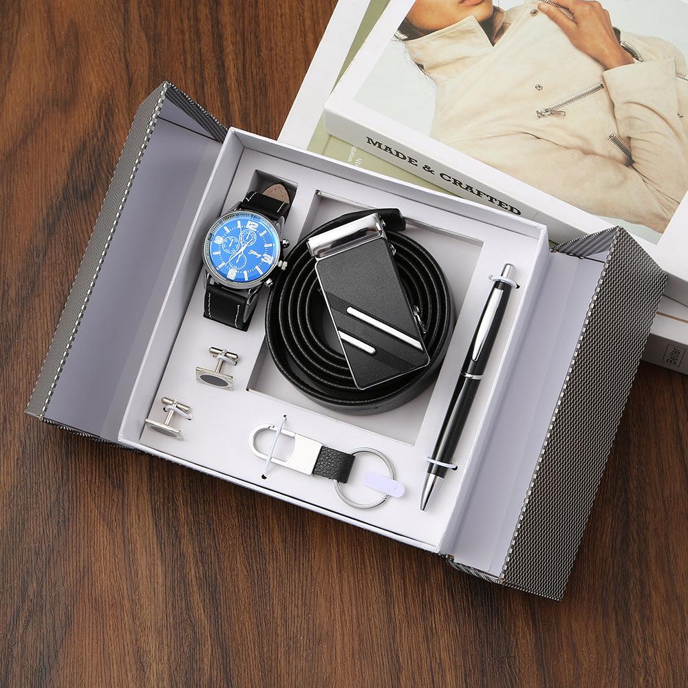 Set de Regalo para Hombre, Cartera + Reloj + Caja para Cinturón, Regalo de San Valentín Día del Padre para Novio Amigo