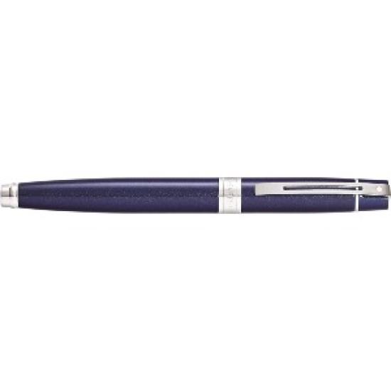 Sheaffer 300 Glossy Blue Lacquer Fountain Pen with Trim and Fine Nib Chrome-Plated