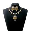 Retro Ethnic Feng Shui Drop Pendant Jewelry Set, Dinner Party Luxury Geometric Round Earrings Square Necklace