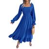 Spring and Autumn Women's Dress Casual Square Neck Flared Dresses Large Hem Ruffle Long Dress