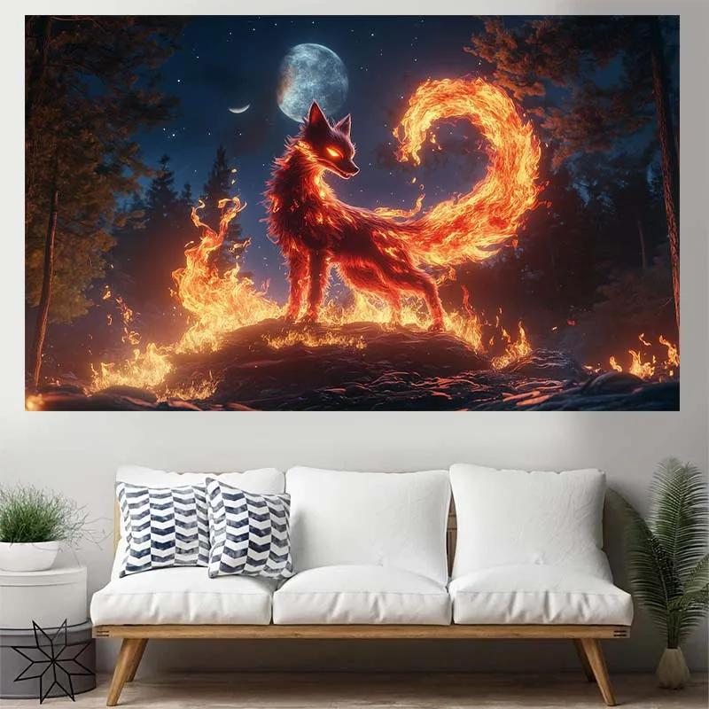 

Flame Fox Forest Design Wall Tapestry Digital Print Polyester for Living Room Bedroom Office Bar Party Decor 74x94cm(29x37in)