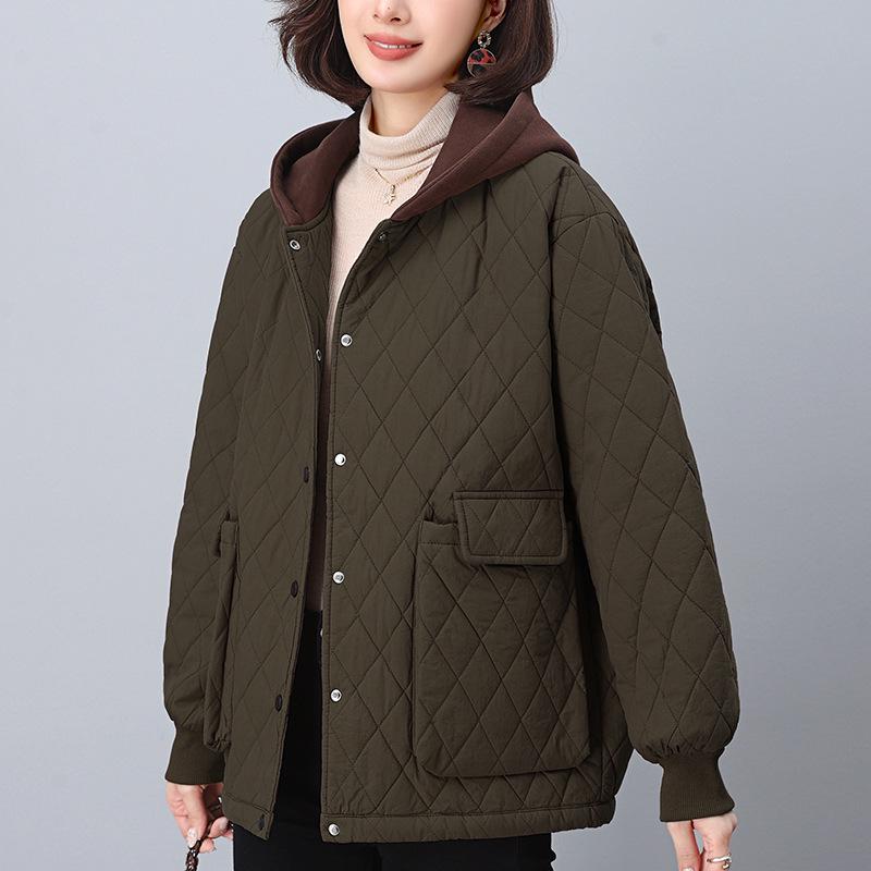 Women's Winter 2024 Hooded Cotton Coat - Loose, Plus Size, Casual Warm Jacket for Middle-aged & Elderly Moms