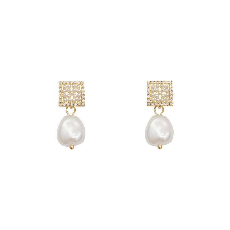 Französische Retro-Geometrische Perlenohrringe mit Vollzirkonia, Design-Ohrringe für Damen, Leichte Luxus-Ohrringe