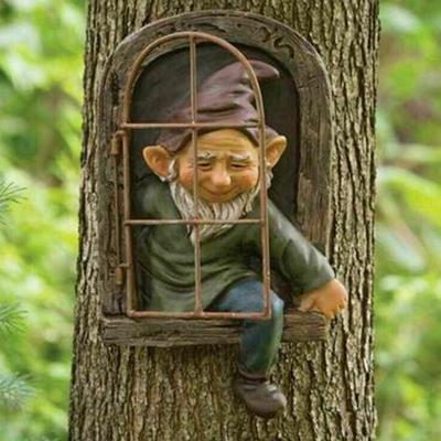 Out The Door/Window Tree Hugger Naughty Garden Gnome Statue Tree Decor