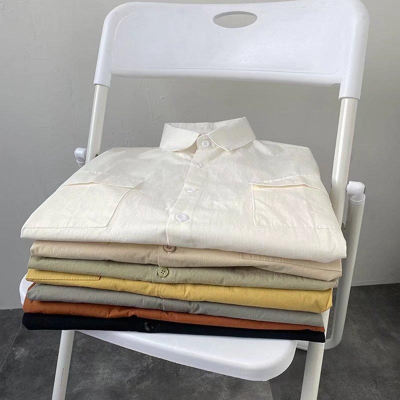 Solid Color Short Sleeve Shirt, Unisex Summer Korean Style Cool Workwear Top Trendy Loose Fit Shirt Jacket