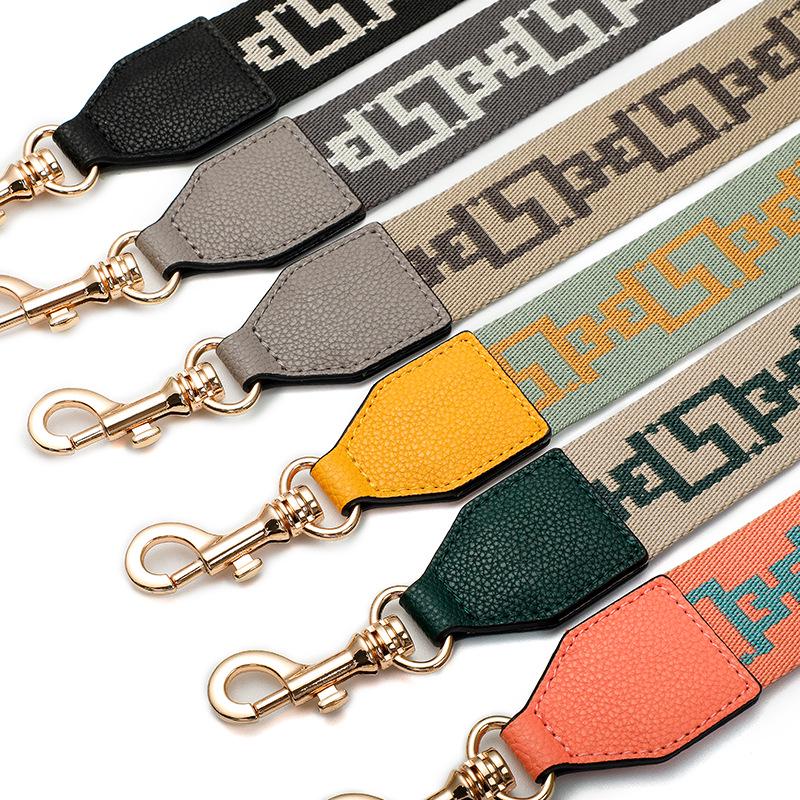 MHS-F-43 Crossbody Bag with Wide Lychee Grain Leather Strap and High-End Canvas Chain Pattern