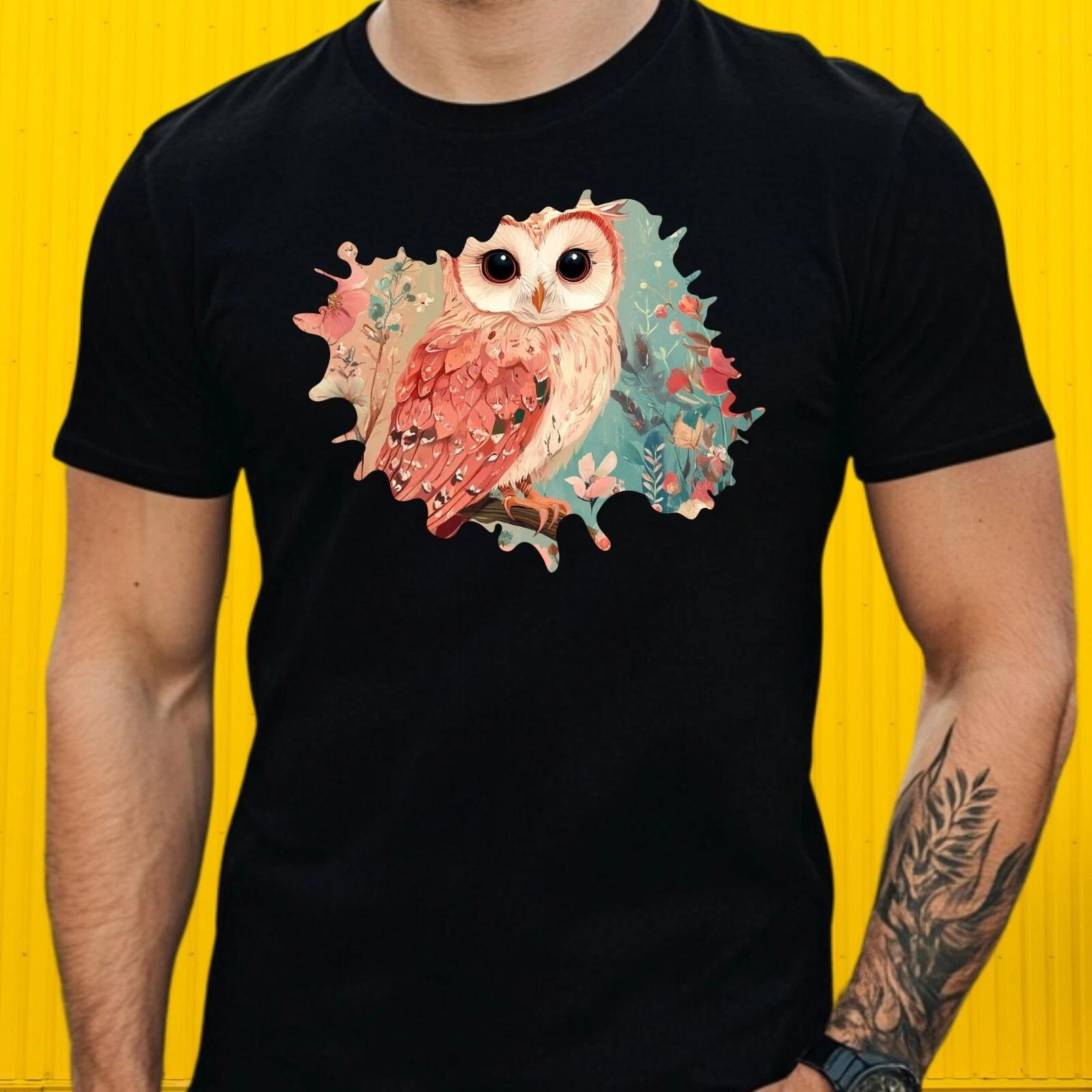 T-Shirt Herren Rosa Eule Motiv Baumwolle Größe S bis 5XL S