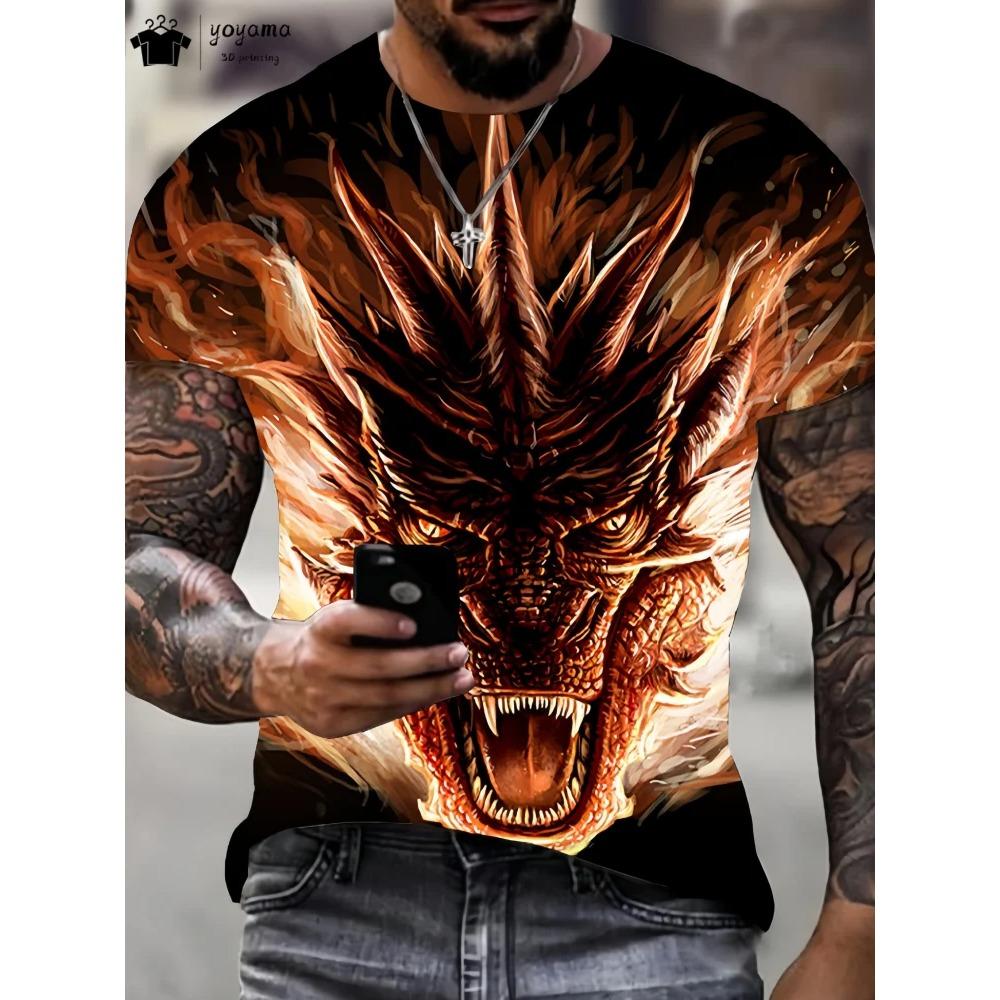 3D Dragon Graphic T-Shirts Summer Outdoor Trend Clothing Fashion Breathable Hundred Round Neck Men's T-Shirts
