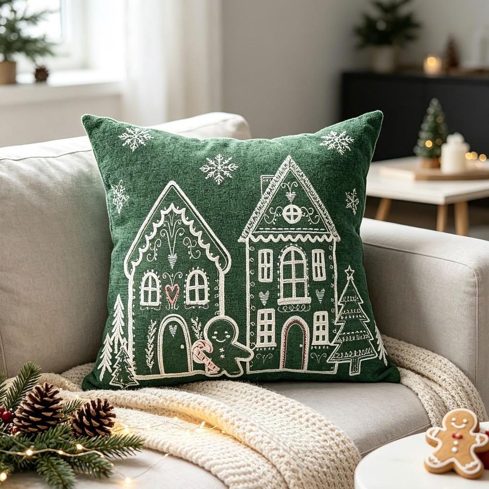 Breathable Christmas Pillowcases House Snowflake Embroidery Pillow Case  Christmas Decor