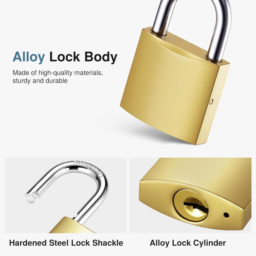 Golden Heavy-Duty Keyed Padlocks with Keys - 33mm Large Locks, Secure Locker Locks for Backpacks, Luggage, School Gym Lockers