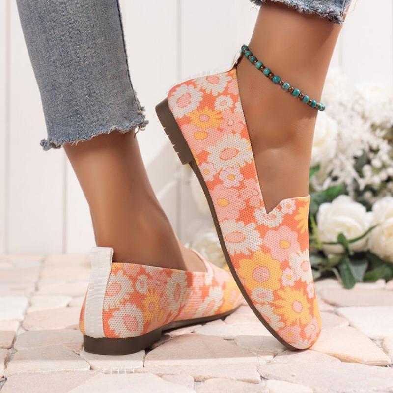 Fashion Women Printed Breathable Mesh Sneakers 2024 Autumn Slip on Knitted Loafers Shoes Woman Flat Lightweight Non Slip Casual Shoes