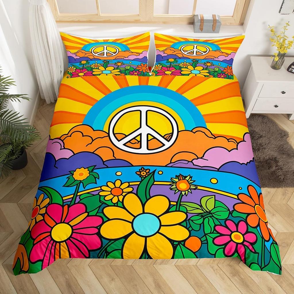 Exotic Mushroom Eyes Rainbow Duvet Cover Queen King Size Bohemian Style Bedding Set For Men Women Halloween Floral 3 Pcs
