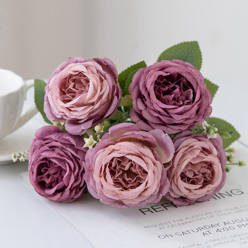 5 Heads peony Artificial flowers for Home Floral Arrangement Decoration Festival Garlands vase Wedding outdoor arch accessories