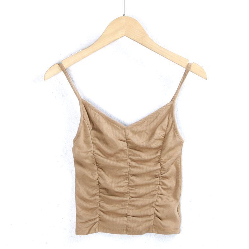 

Pleated Rayon Slim Fit Midriff Outfit Women s Export Camisole Curry color(Khakis) One size