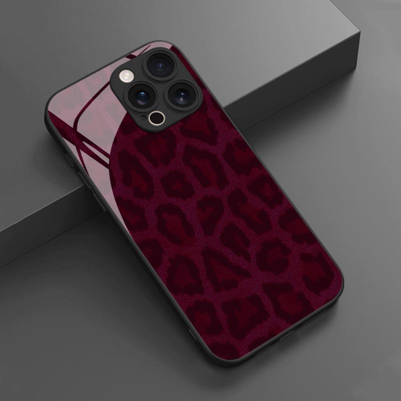 Dark Red Leopard Print Pattern Tempered Glass Phone Case For Samsung Galaxy S26 S25 S24 S23 Ultra Plus FE Shockproof Cover