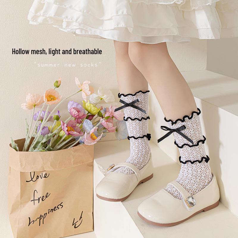 Sommer-Lolita-Socken für Mädchen im koreanischen Stil mit Spitze und Schleife, Prinzessinnen-Socken