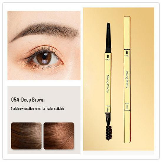 Gold Bar Double-Ended Eyebrow Pencil: Waterproof, Sweatproof, Ultra-Fine, Natural, Long-Lasting, Triangle Tip for Women Beginners.
