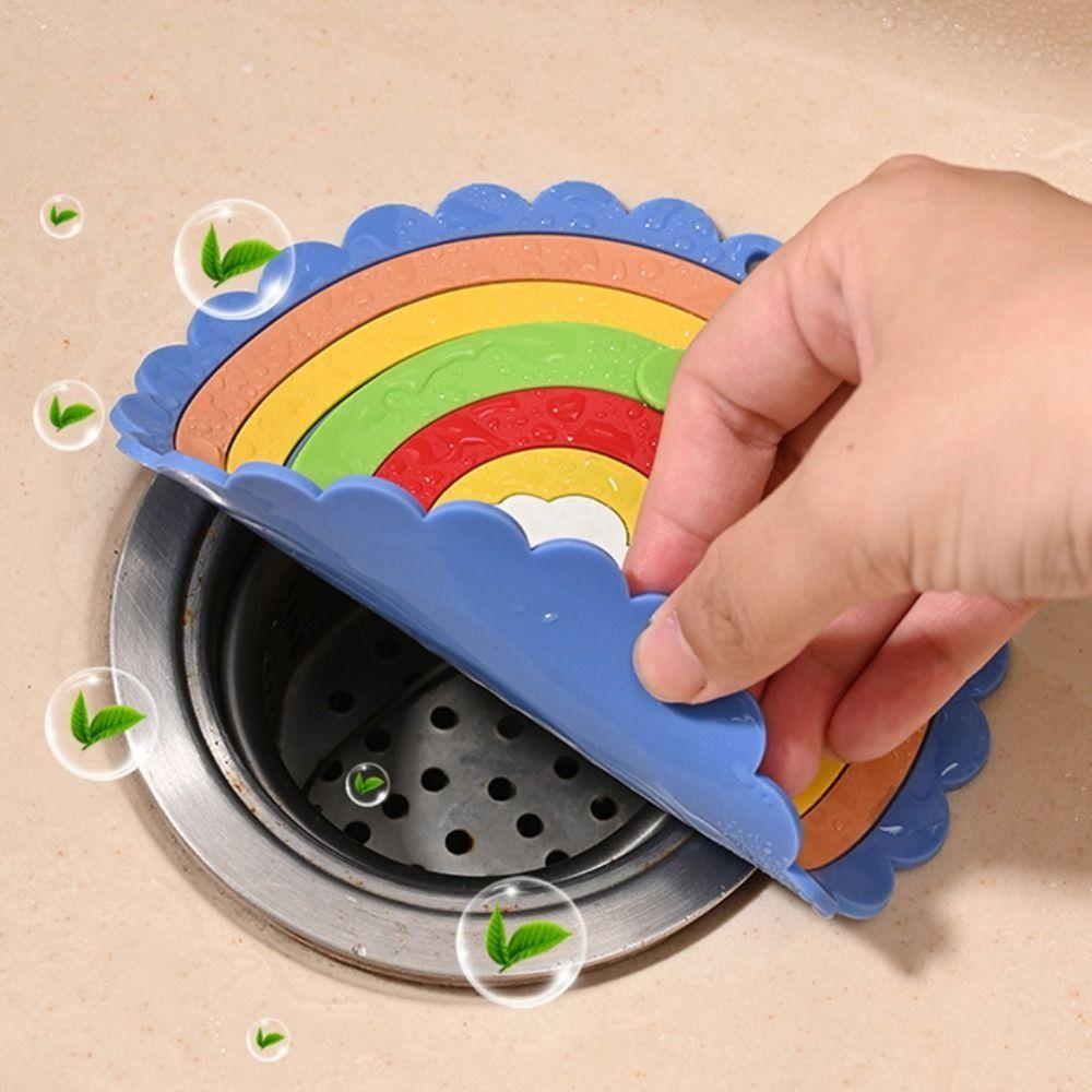 Creative Cartoon Rainbow Floor Drain Cover Thickened Convenient Bathroom Drain Stopper Simple Silicone Pad Hair Catcher Kitchen