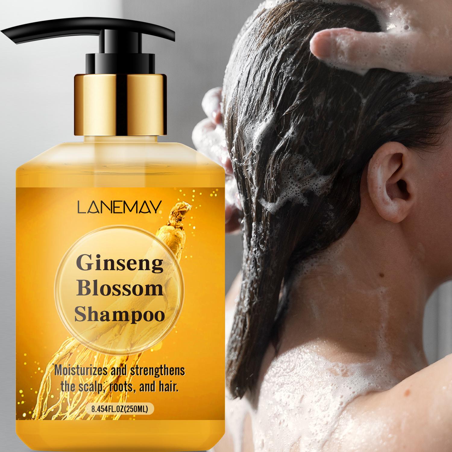 

Шампунь с цветками женьшеня - Увлажняет и укрепляет кожу головы, корни и волосы - Подходит для всех типов волос, 250 мл