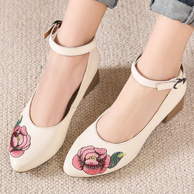 Fashion GKTINOO Handmade 2025 Spring Autumn Comfortable Women Genuine Leather Women's Shoes Pointed Toe Embroidery High Heels Pumps