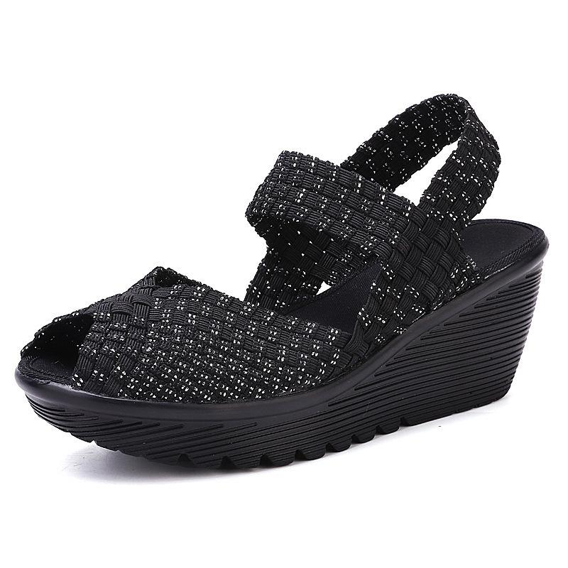 

2025 new women s shoes summer fashion trend fish mouth sandals platform woven high heels wedge heel muffin shoes 533 35
