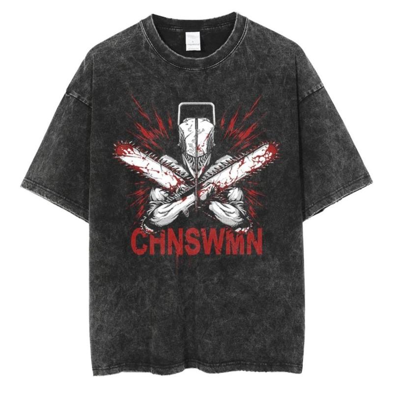 HUANHUSHENG Cotton T-shirt Man with a Chainsaw XL