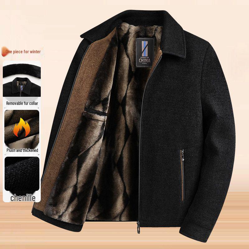 Mid-Aged & Elderly Velvet-Lined Corduroy Lapel Jacket - Thickened Winter Coat for Dad & Grandpa