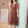 Summer Women Printed Dress Ice Silk Mesh Plus Size Midi Floral Dress
